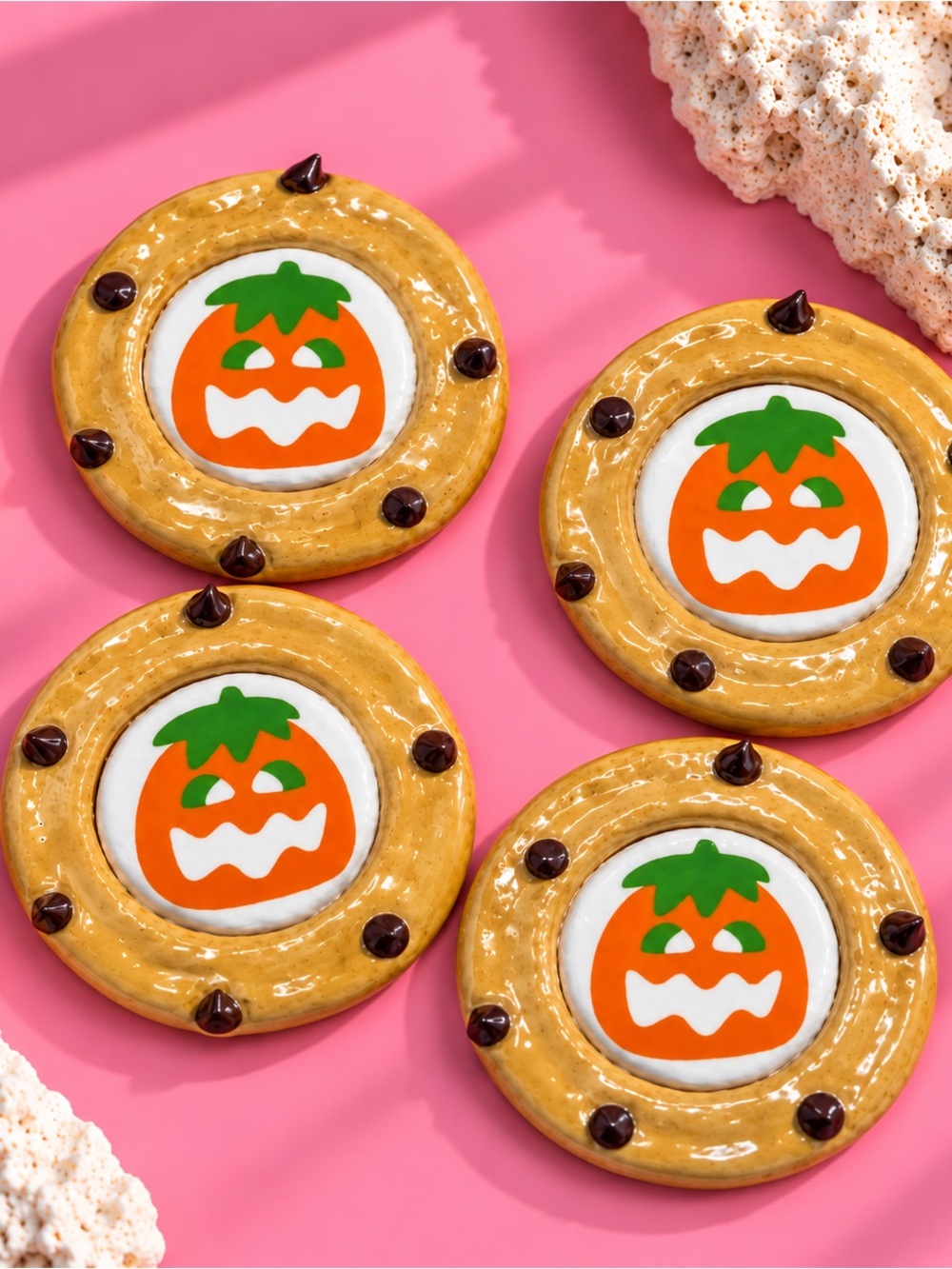 Pillsbury Style Cookie Coasters - Halloween Decor
- Set of 4 - Golden Tone